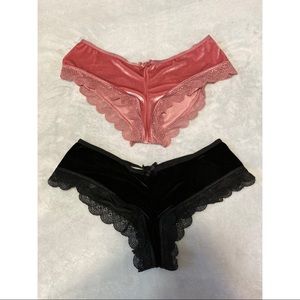 2 Victorias Secret Velvet Lace Cheeky Open Back Cut-Out Panties (Small)